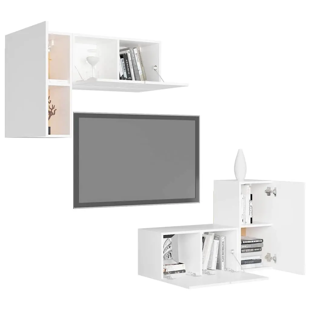 4 Piece Wall Mounted TV Cabinet Set Engineered Wood White
