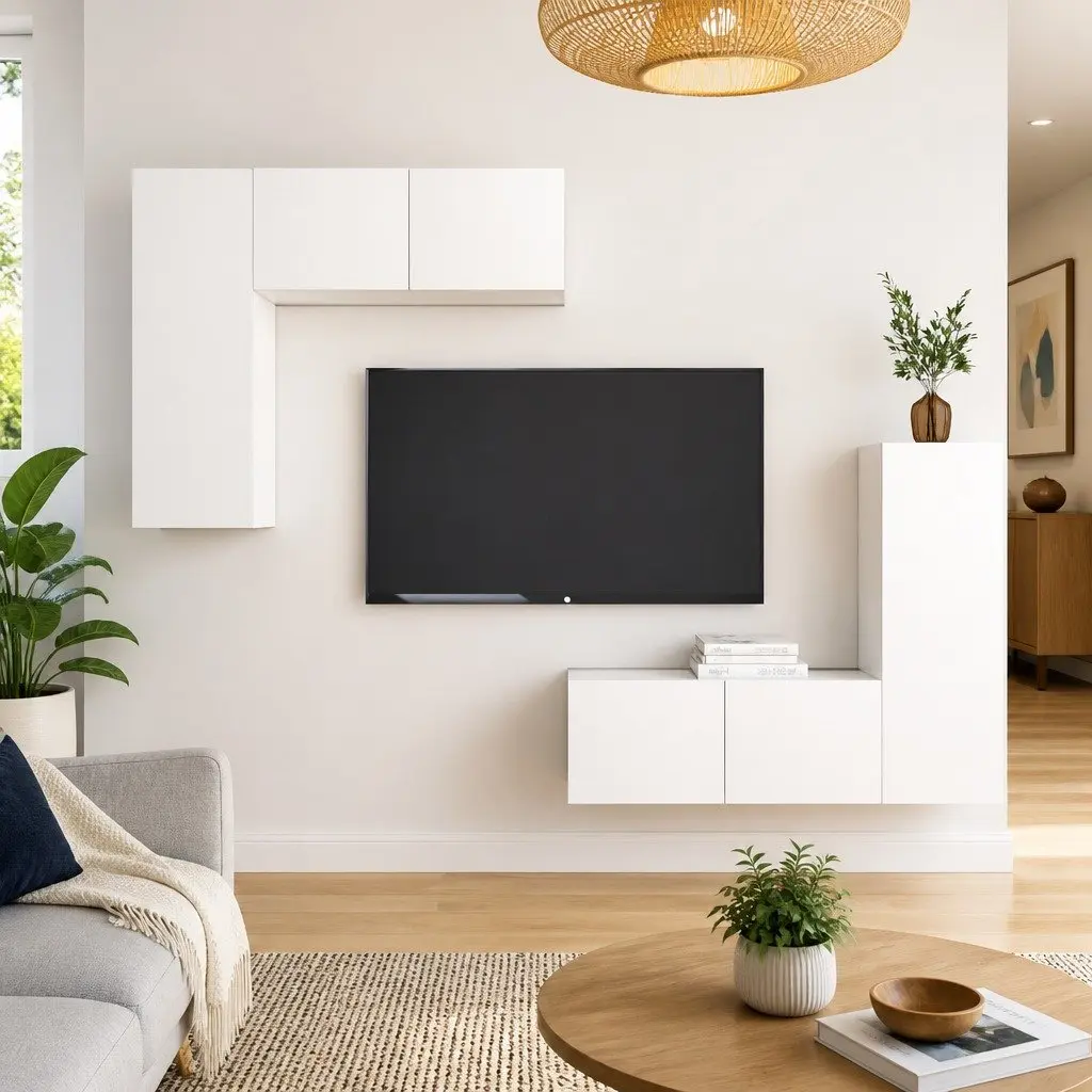 4-Piece Wall-Mounted TV Cabinet Set in White