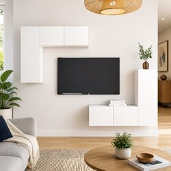 4-Piece Wall-Mounted TV Cabinet Set in White