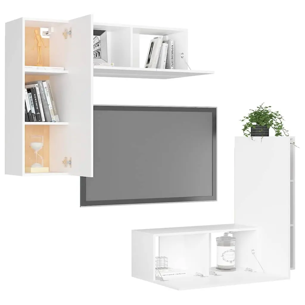 4-Piece Wall-Mounted TV Cabinet Set in White