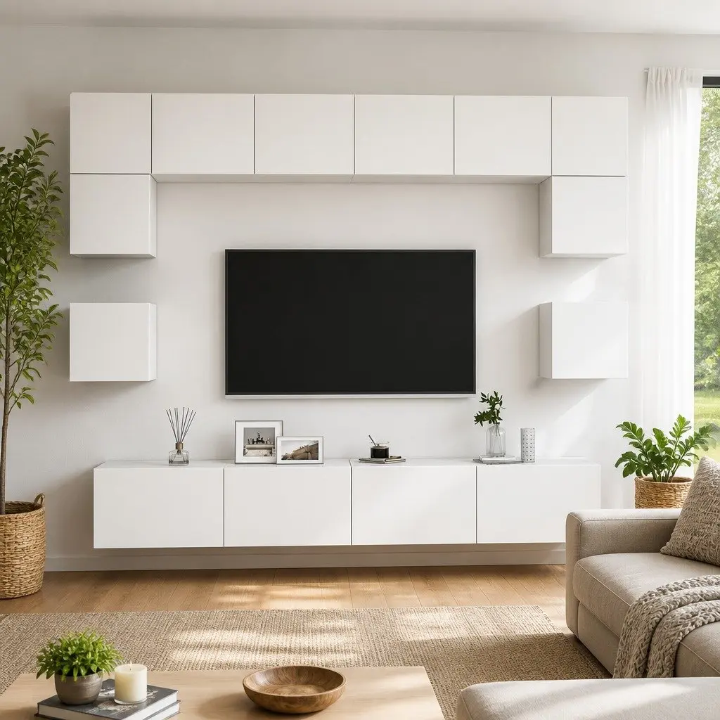 Wall Mounted TV Cabinet Set 8 Piece White Storage Entertainment Unit