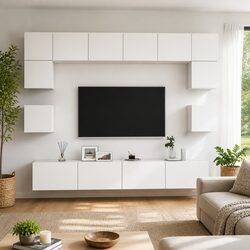 Wall Mounted TV Cabinet Set 8 Piece White Storage Entertainment Unit