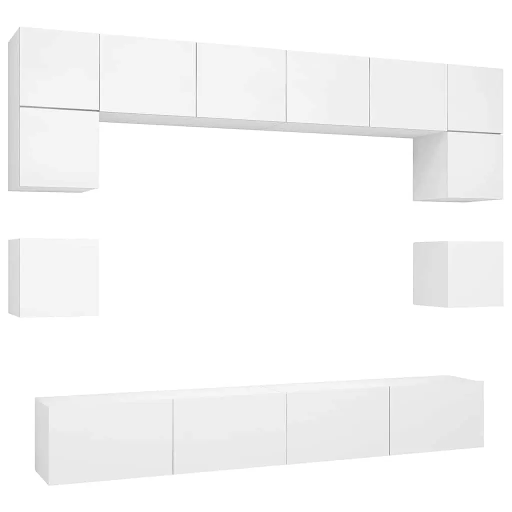 Wall Mounted TV Cabinet Set 8 Piece White Storage Entertainment Unit