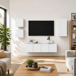 Premium Wall-Mounted TV Cabinet Set - 5 Pieces in White