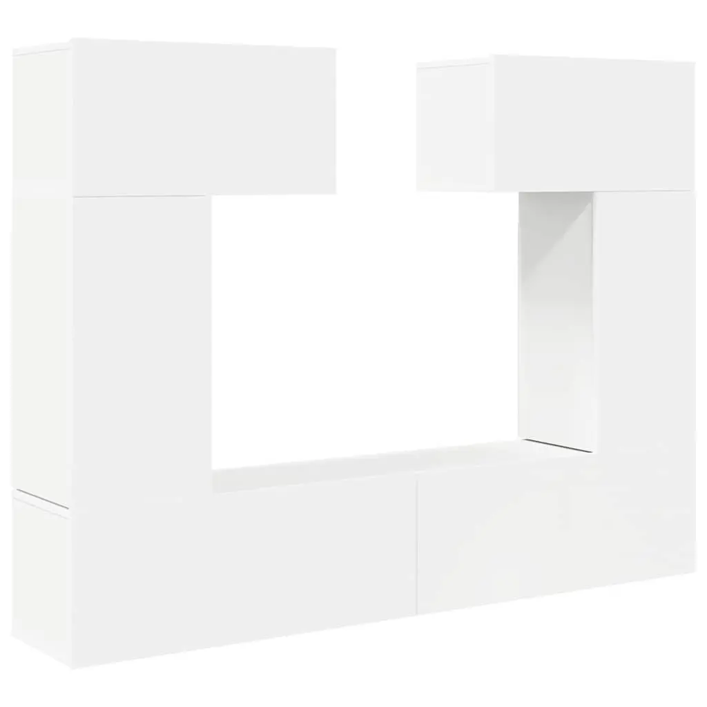 TV Cabinet Set 6 Piece Engineered Wood Wall Mounted Storage Unit White