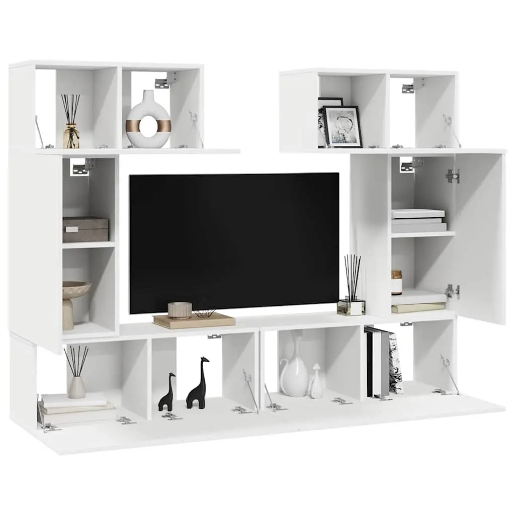 TV Cabinet Set 6 Piece Engineered Wood Wall Mounted Storage Unit White