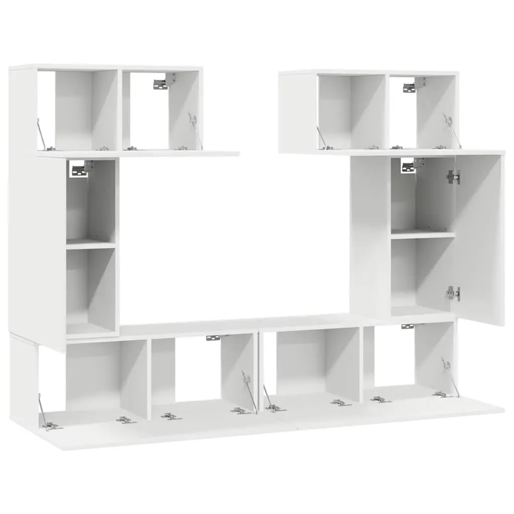 TV Cabinet Set 6 Piece Engineered Wood Wall Mounted Storage Unit White