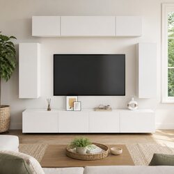 Stylish Wall-Mounted TV Cabinet Set - 6 Pieces White