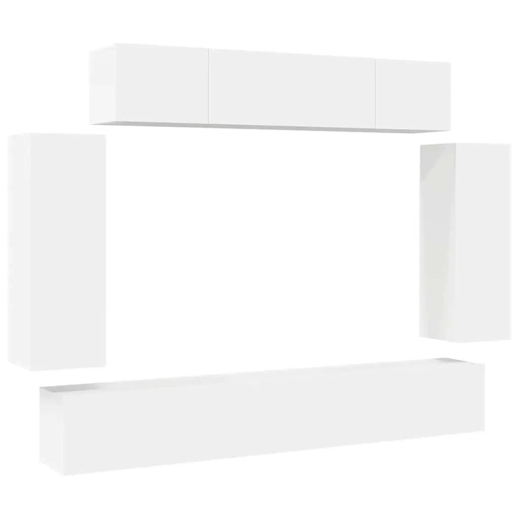 Wall-Mounted TV Cabinet Set 6 Piece White Storage Unit Living Room Furniture