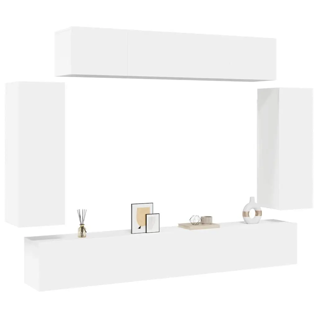 Wall-Mounted TV Cabinet Set 6 Piece White Storage Unit Living Room Furniture