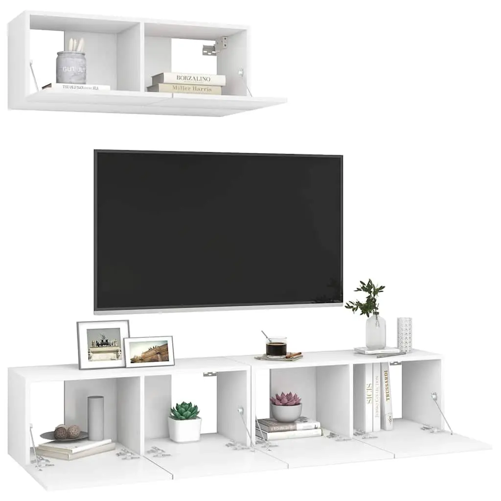 White Engineered Wood Wall-Mounted TV Cabinet Set