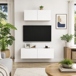 Stylish Wall-Mounted 2 Piece TV Cabinet Set in White