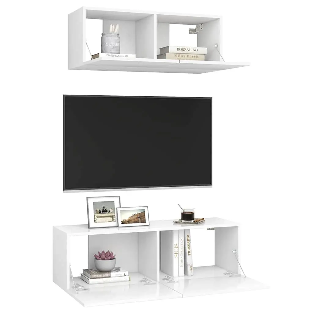 Wall-Mounted 2 Piece TV Cabinet Set in White