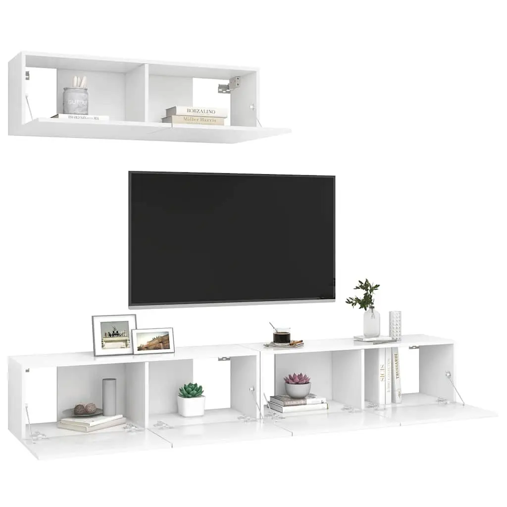 Wall Mounted TV Cabinet Set 3 Pieces White Storage Unit Organiser Display Shelf