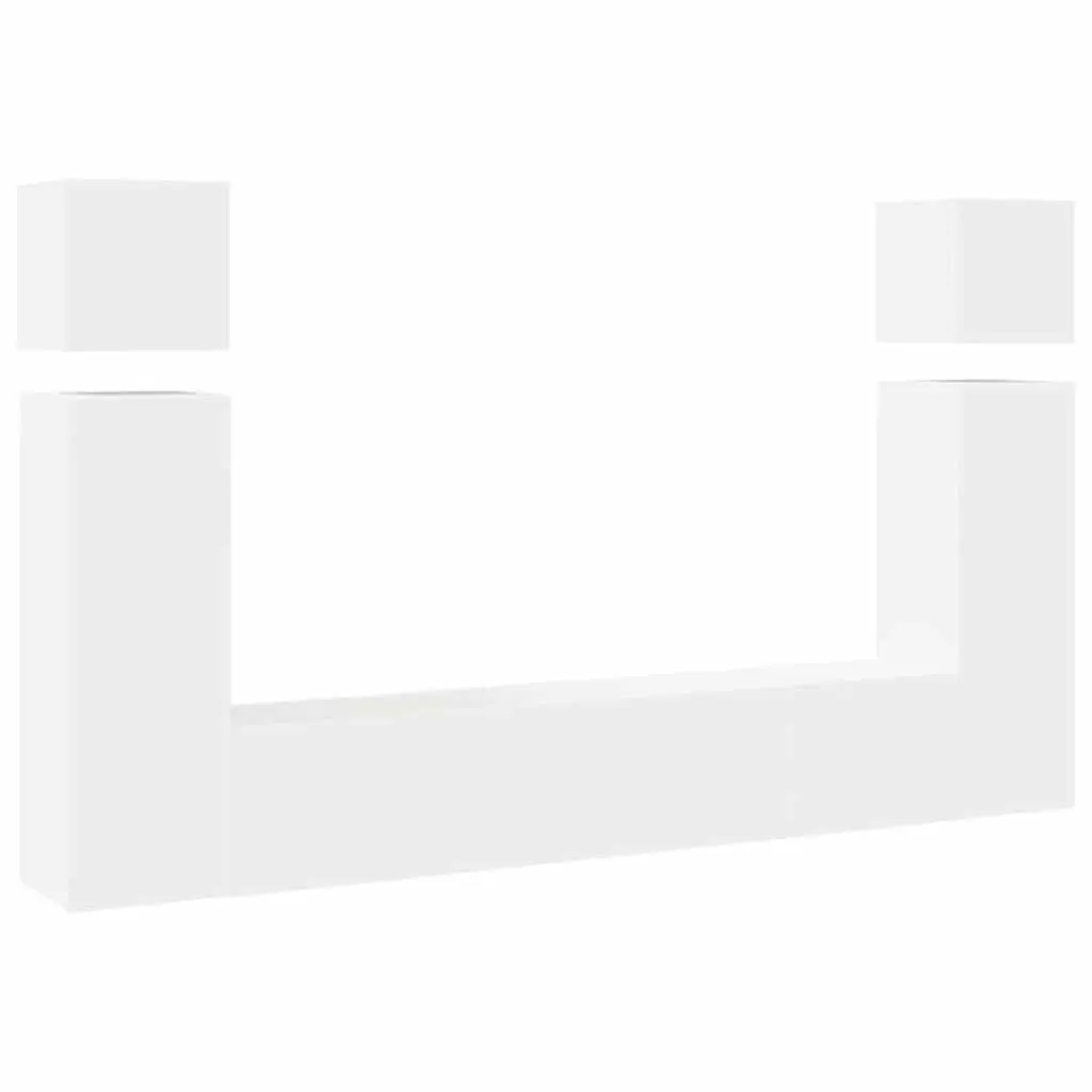 Wall Mounted TV Cabinet Set Engineered Wood 8 Piece White Floating