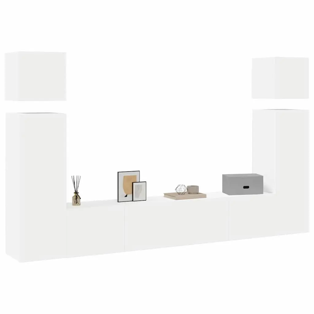 Wall Mounted TV Cabinet Set Engineered Wood 8 Piece White Floating