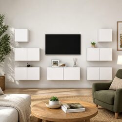 Stylish 7 Piece Wall Mounted White TV Cabinet Set
