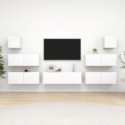Sturdy 7 Piece White Wall Mounted TV Cabinet Set