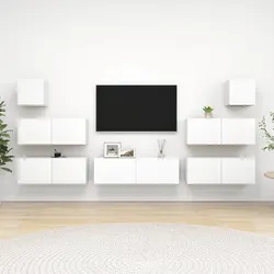 Sturdy 7 Piece White Wall Mounted TV Cabinet Set