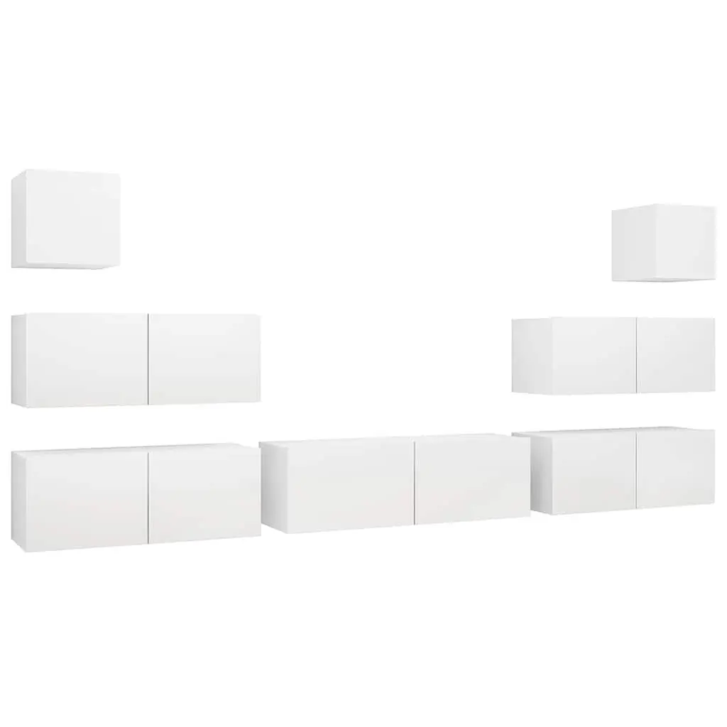 7 Piece White Wall Mounted TV Cabinet Set
