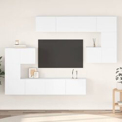 8-Piece Wall-Mounted White TV Cabinet Set