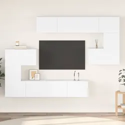 8-Piece Wall-Mounted White TV Cabinet Set