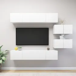 6-Piece Modern White Wall-Mounted TV Cabinet Set
