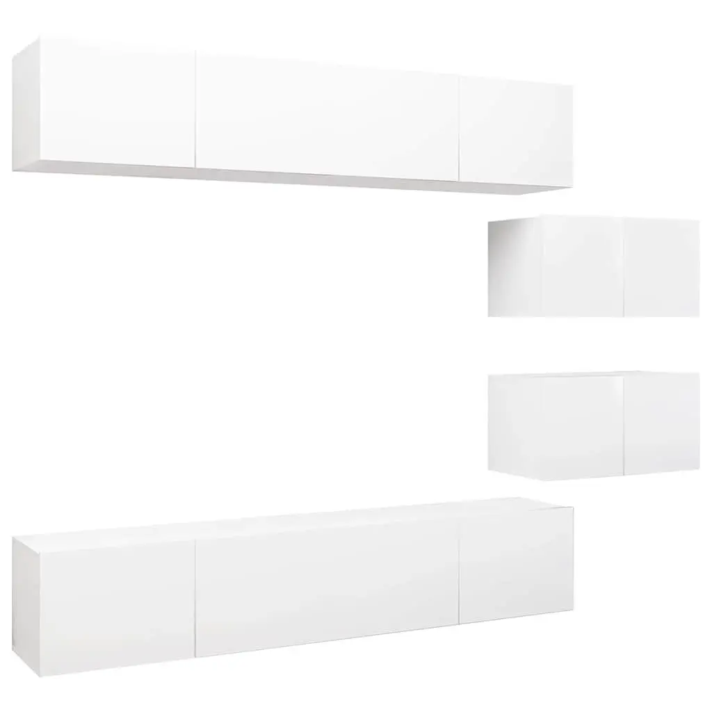 6-Piece Modern White Wall-Mounted TV Cabinet Set