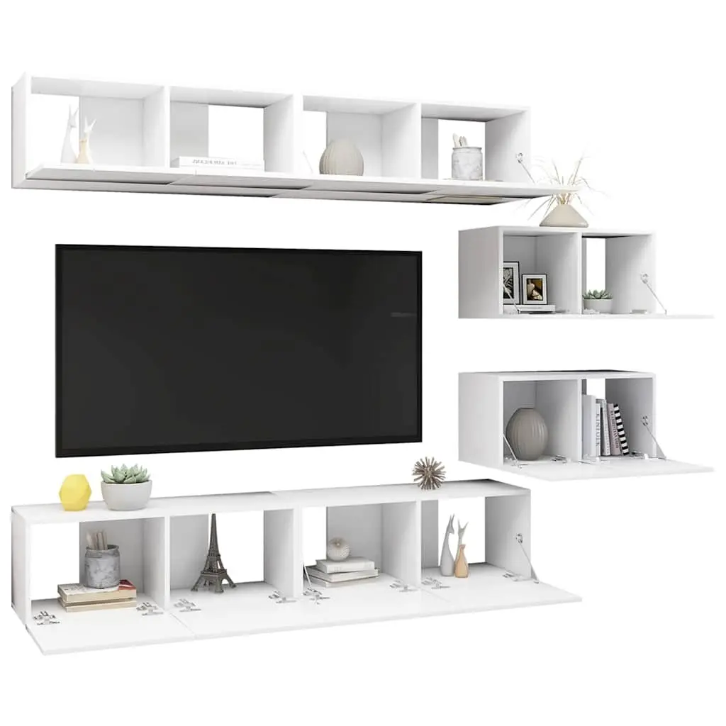 6-Piece Modern White Wall-Mounted TV Cabinet Set