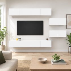 Stylish White 6-Piece Wall-Mounted TV Cabinet Set