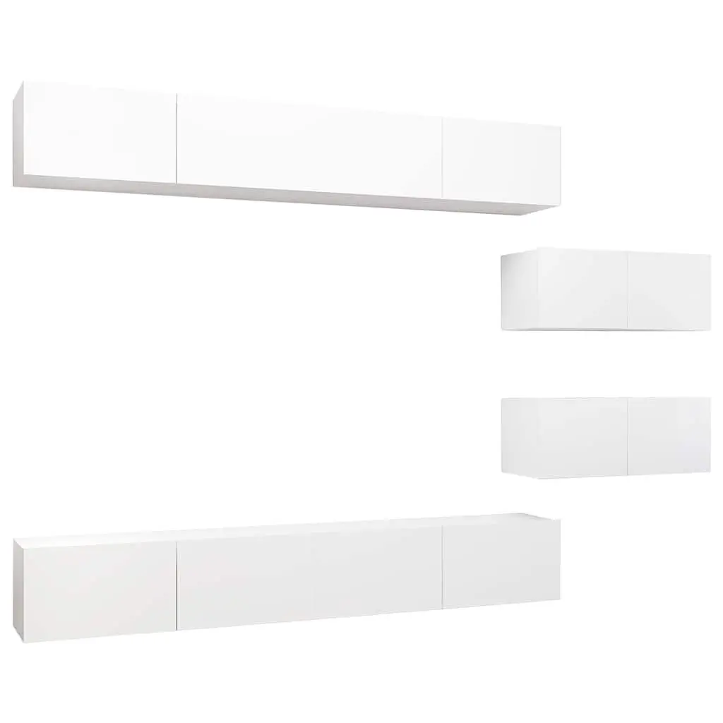 White 6-Piece Wall-Mounted TV Cabinet Set