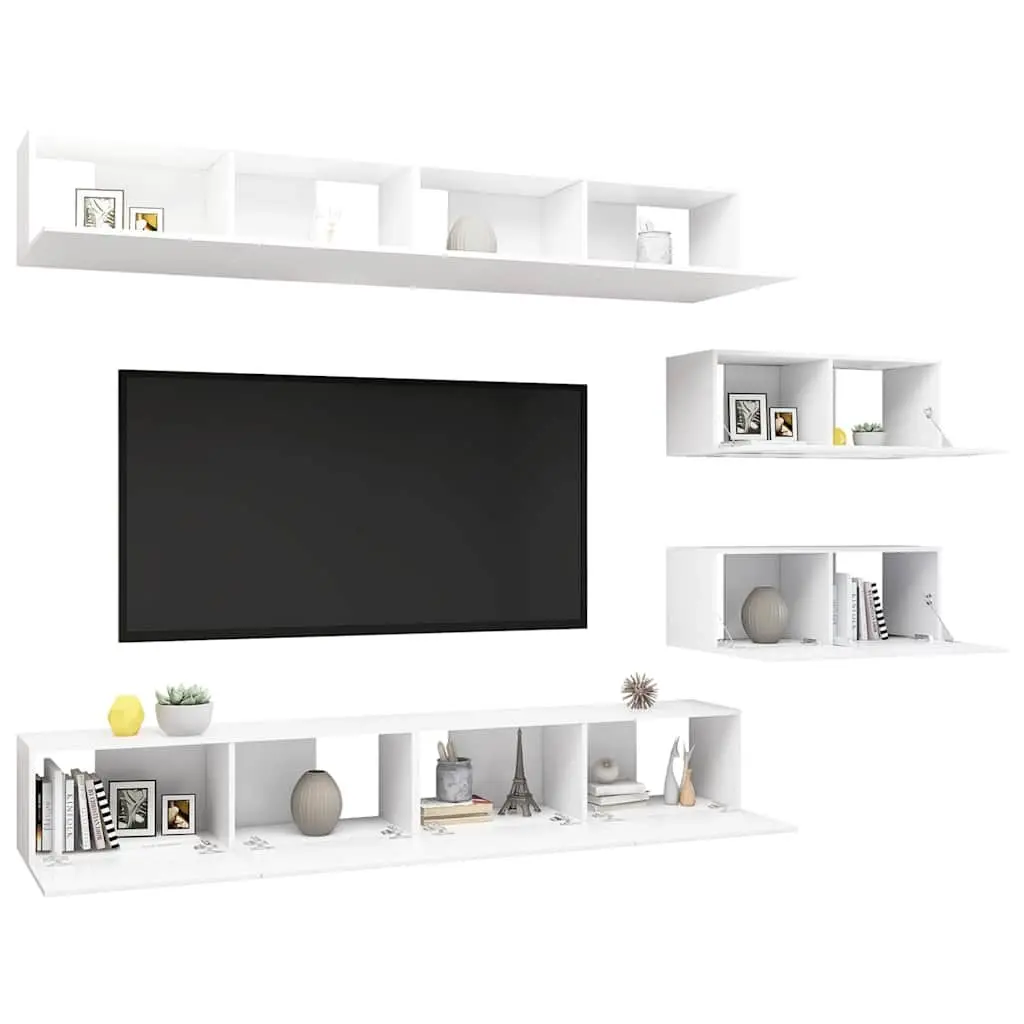 White 6-Piece Wall-Mounted TV Cabinet Set