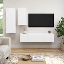 Sturdy 4 Piece White Wall Mounted TV Cabinet Set