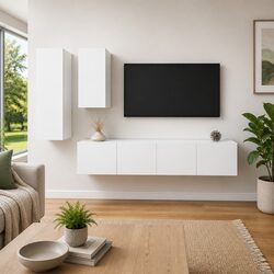 White Wall Mounted 4 Piece TV Cabinet Set for Living Rooms
