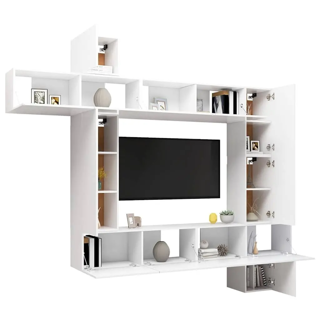 9 Piece White Wall Mounted TV Cabinet Set