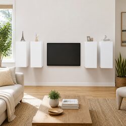 Sturdy White Wall Mounted TV Cabinet Set for Living Room