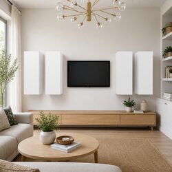Wall-Mounted TV Cabinet Set 4 Piece White Living Room Storage Shelves Unit