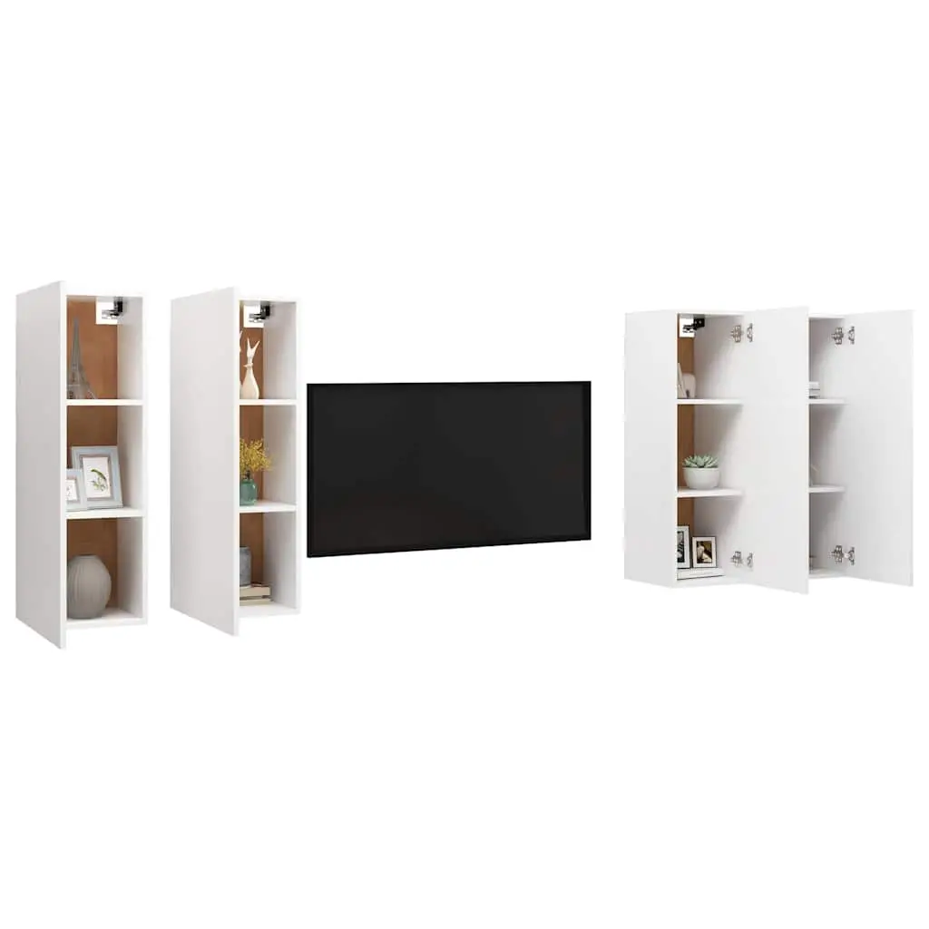 TV Cabinet Set Engineered Wood 30.5 x 30 x 90 cm White 4 Piece