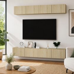 Sturdy Wall-Mounted TV Cabinet Set - 4 Pieces in Brown