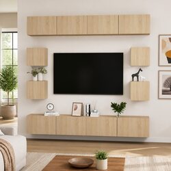 8-Piece Wall-Mounted TV Cabinet Set in Brown