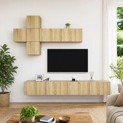 Brown 7 Piece Wall Mounted TV Cabinet Set