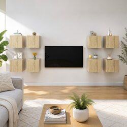 Sturdy 8-Piece Wall Mounted TV Cabinet Set in Brown