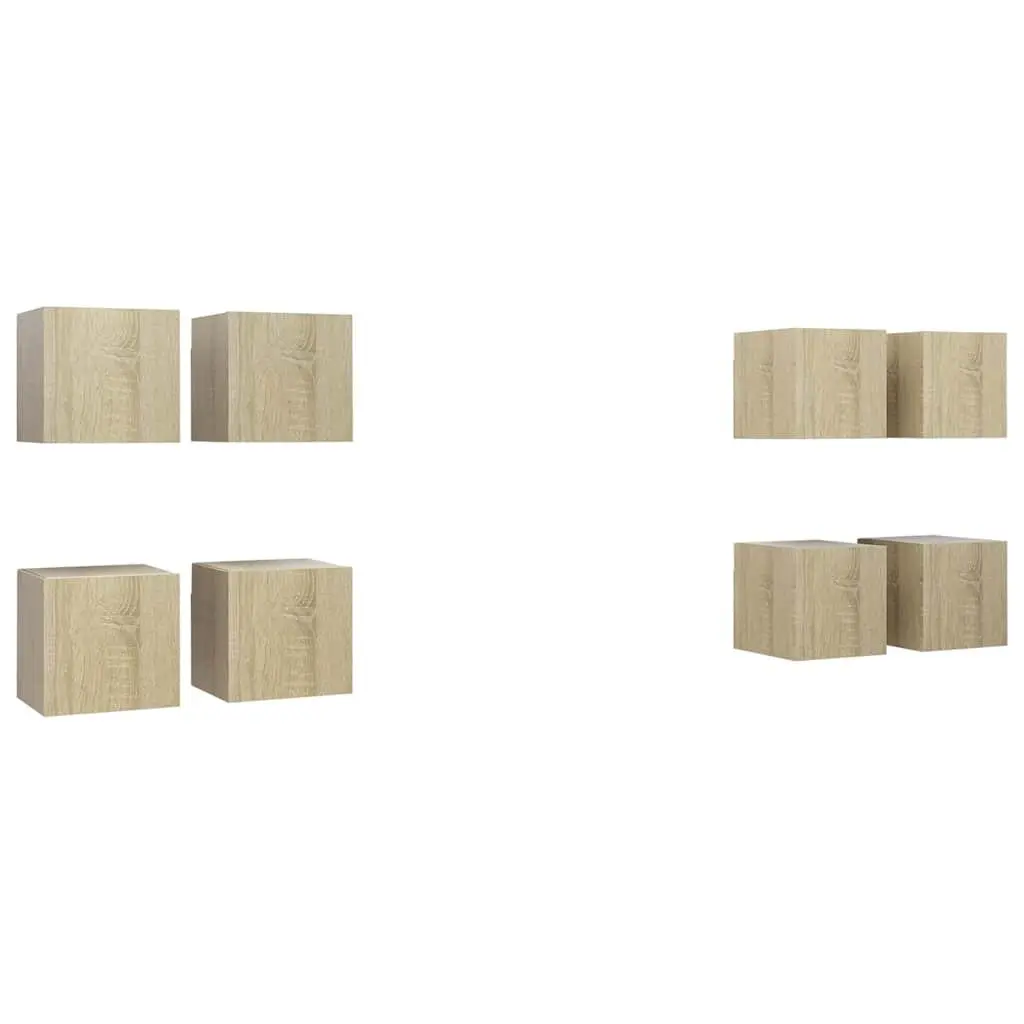 Wall Mounted TV Cabinet Set 8 Pieces Brown Storage Shelving Unit Home Furniture