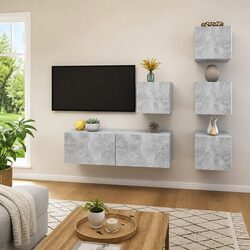 5 Piece Grey Wall Mounted TV Cabinet Set