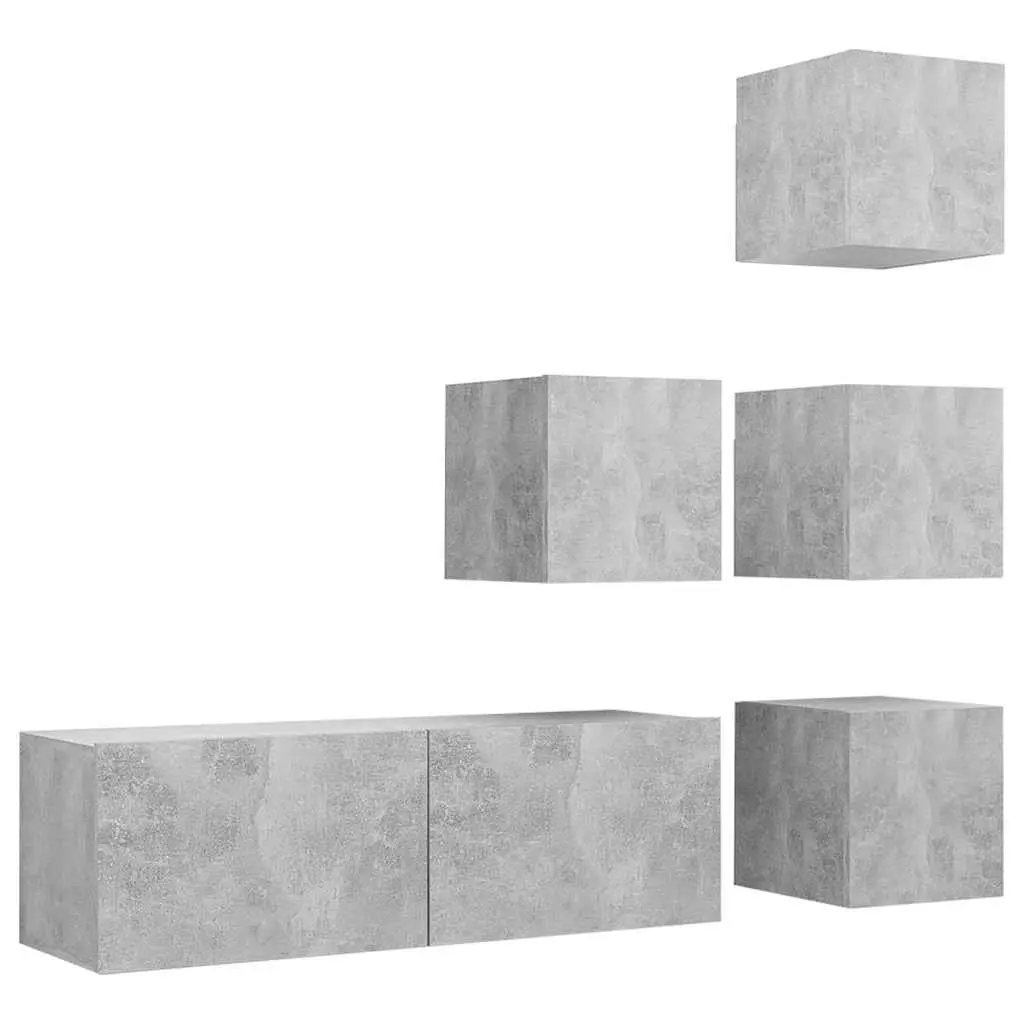 5 Piece Grey Wall Mounted TV Cabinet Set