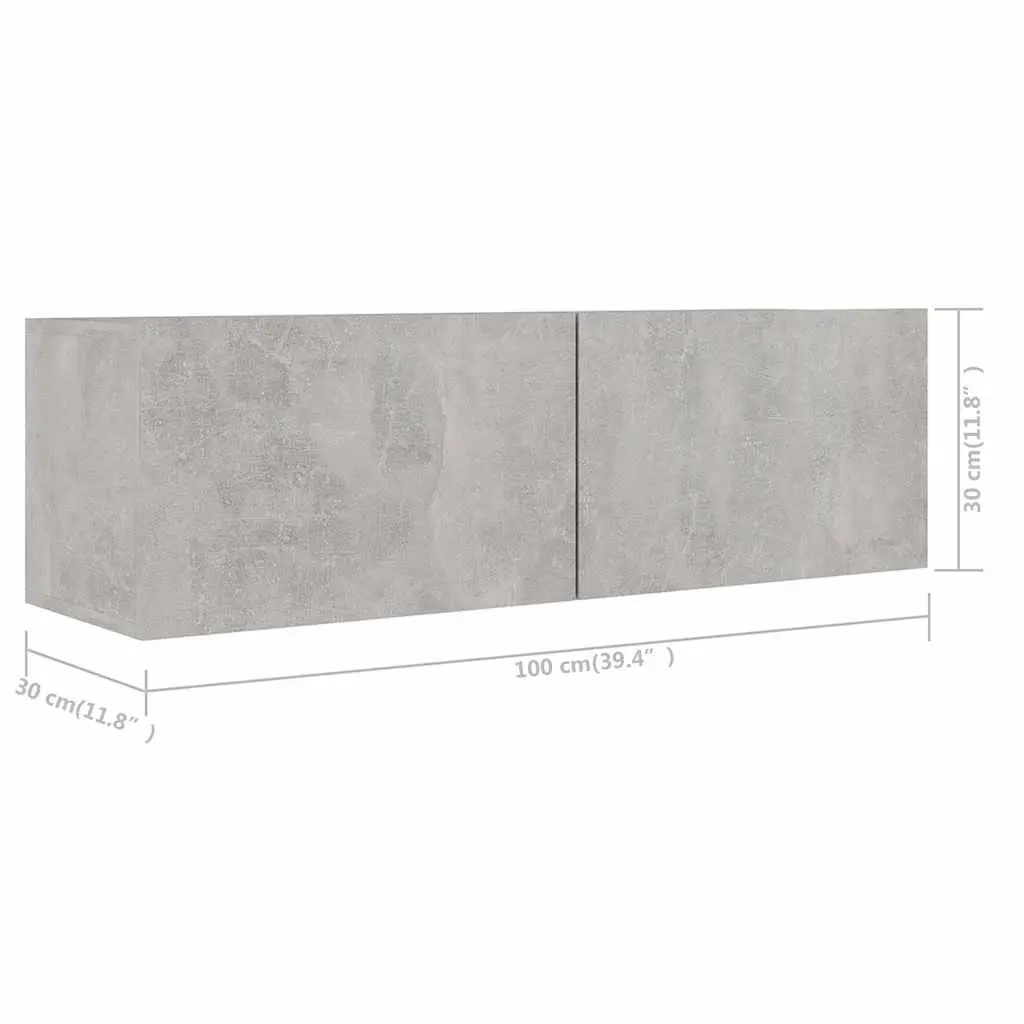 5 Piece Grey Wall Mounted TV Cabinet Set