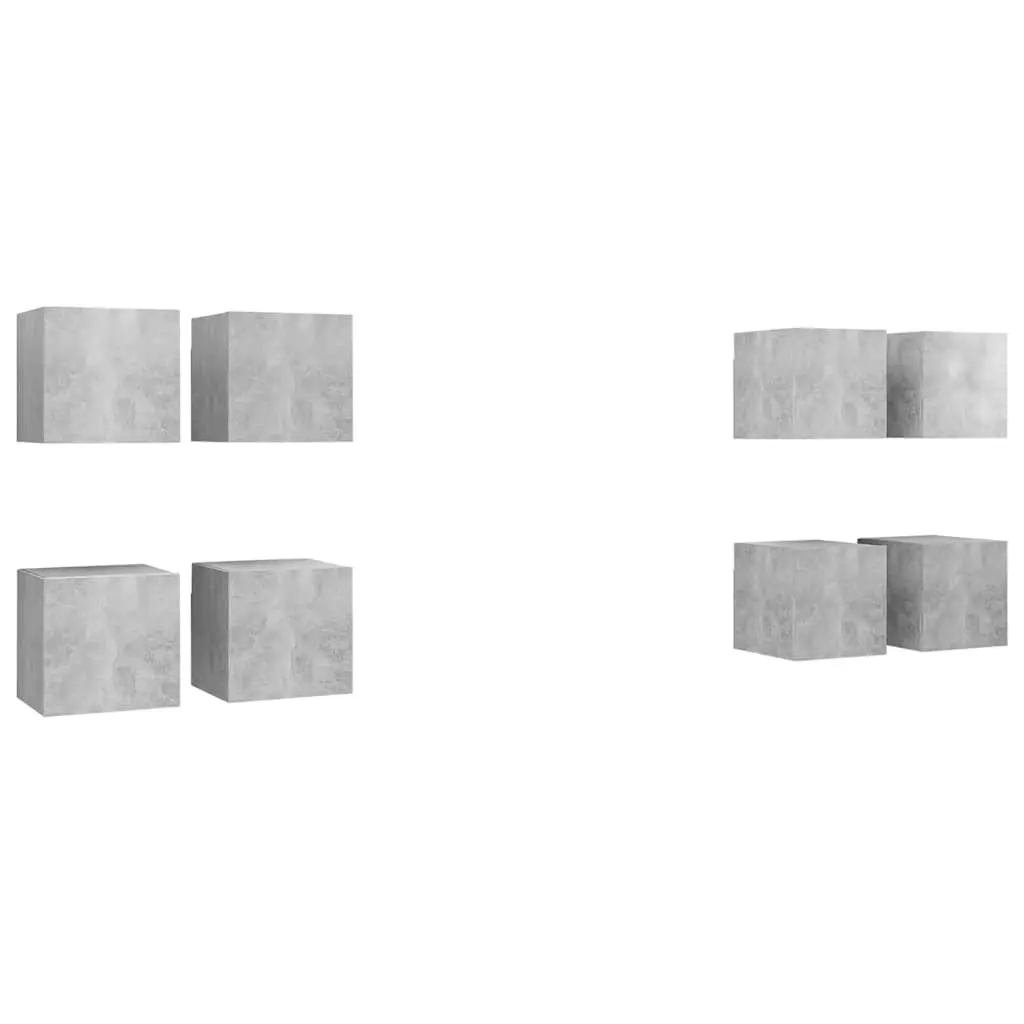 8PieceSetWallMountedCabinetUnitConcreteGreyStorageCompartmentTVStandModernDesign