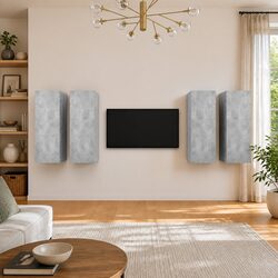 Durable Grey Engineered Wood Wall-Mounted TV Cabinet Set