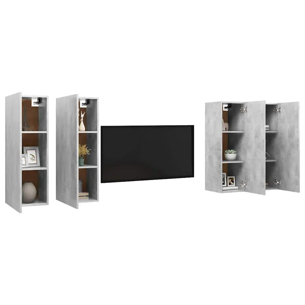 Grey Engineered Wood Wall-Mounted TV Cabinet Set