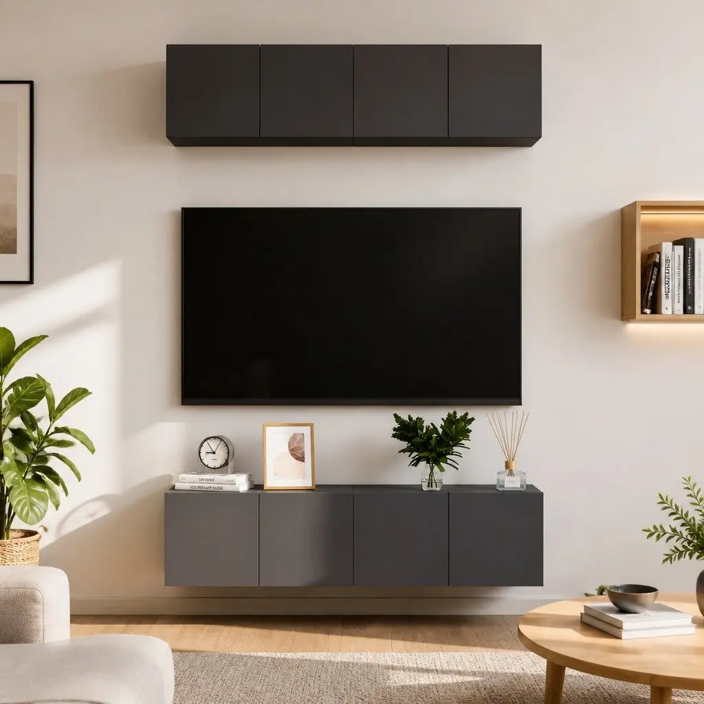 High Gloss Grey 4-Piece TV Cabinet Set